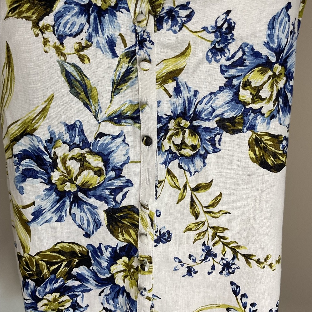 Joie Linen Sleeveless Floral Blouse Blue Green Summer Top Size Medium - Picture 3 of 6
